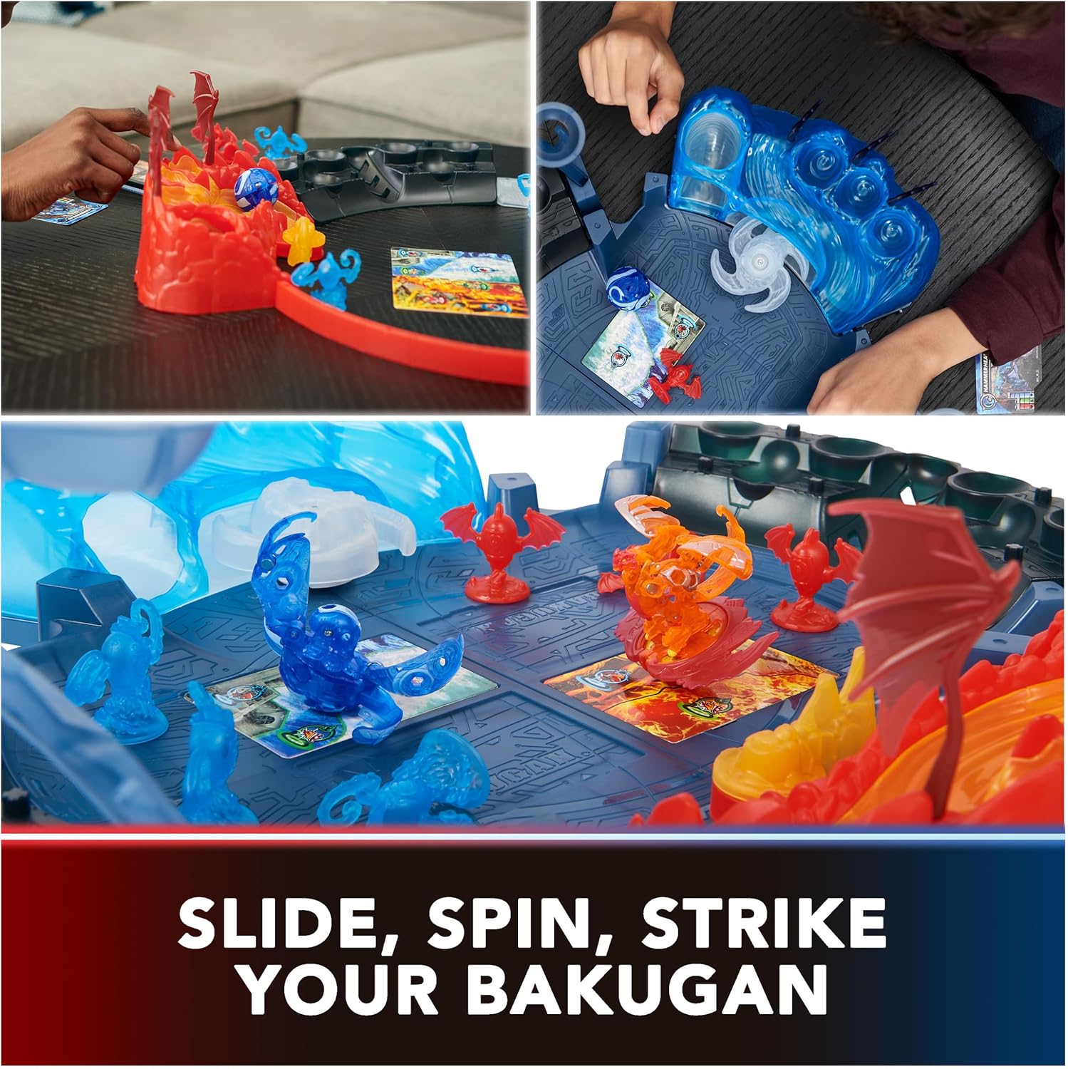 Bakugan Ultimate Battle Arena Playset con ataque especial Dragonoid, Octogan, Hammerhead personalizable, figuras de acción y juego giratorias,