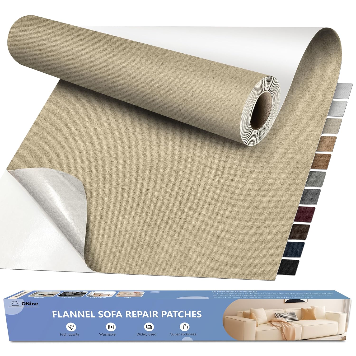 ONine Kit de reparación de sofá de microfibra, parche de tela adhesiva de 55 x 12 pulgadas, multicolor, agua impermeable, adecuado para sofás,