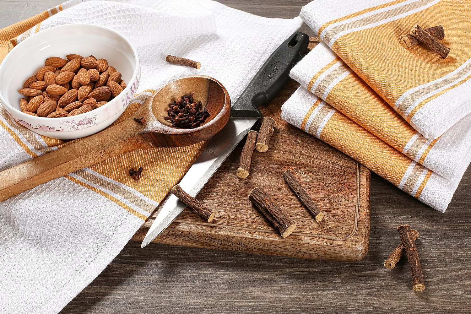 Paquete de 6 trapos de cocina vintage, rústicos, de 100% algodón, altamente absorbentes, de secado rápido, de grado profesional con lazo para
