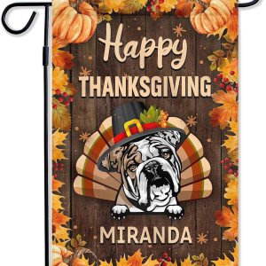 Bandera de bulldog inglés de bienvenida para perro exterior, calabaza, hoja de arce, feliz Acción de Gracias, banderas verticales de doble cara para Bandera de bulldog inglés de bienvenida para perro exterior, calabaza, hoja de arce, feliz Acción de Gracias, banderas verticales de doble cara para