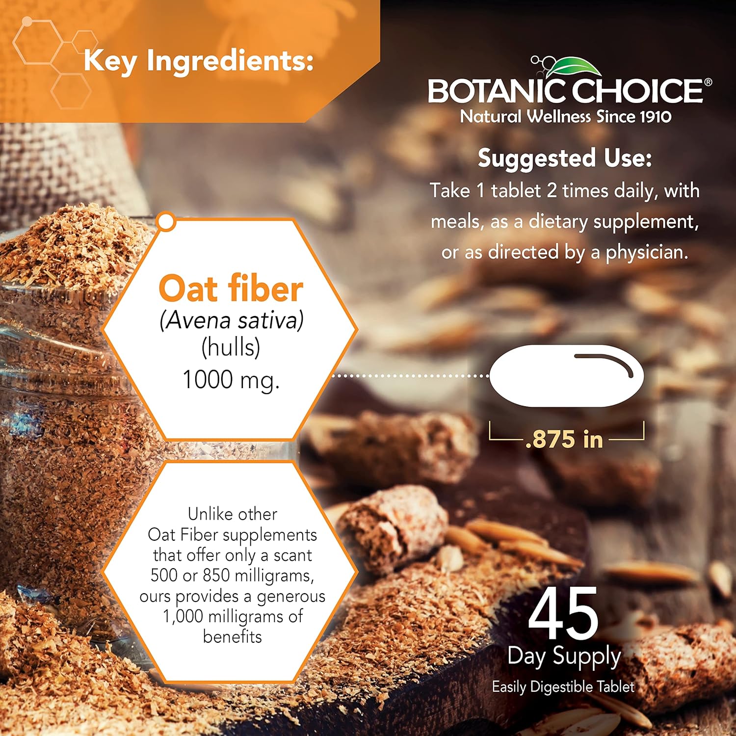 Botanic Choice Fibra de avena, suplemento dietético de fibra de avena natural para apoyar la salud digestiva para mujeres y hombres, paquete de 2