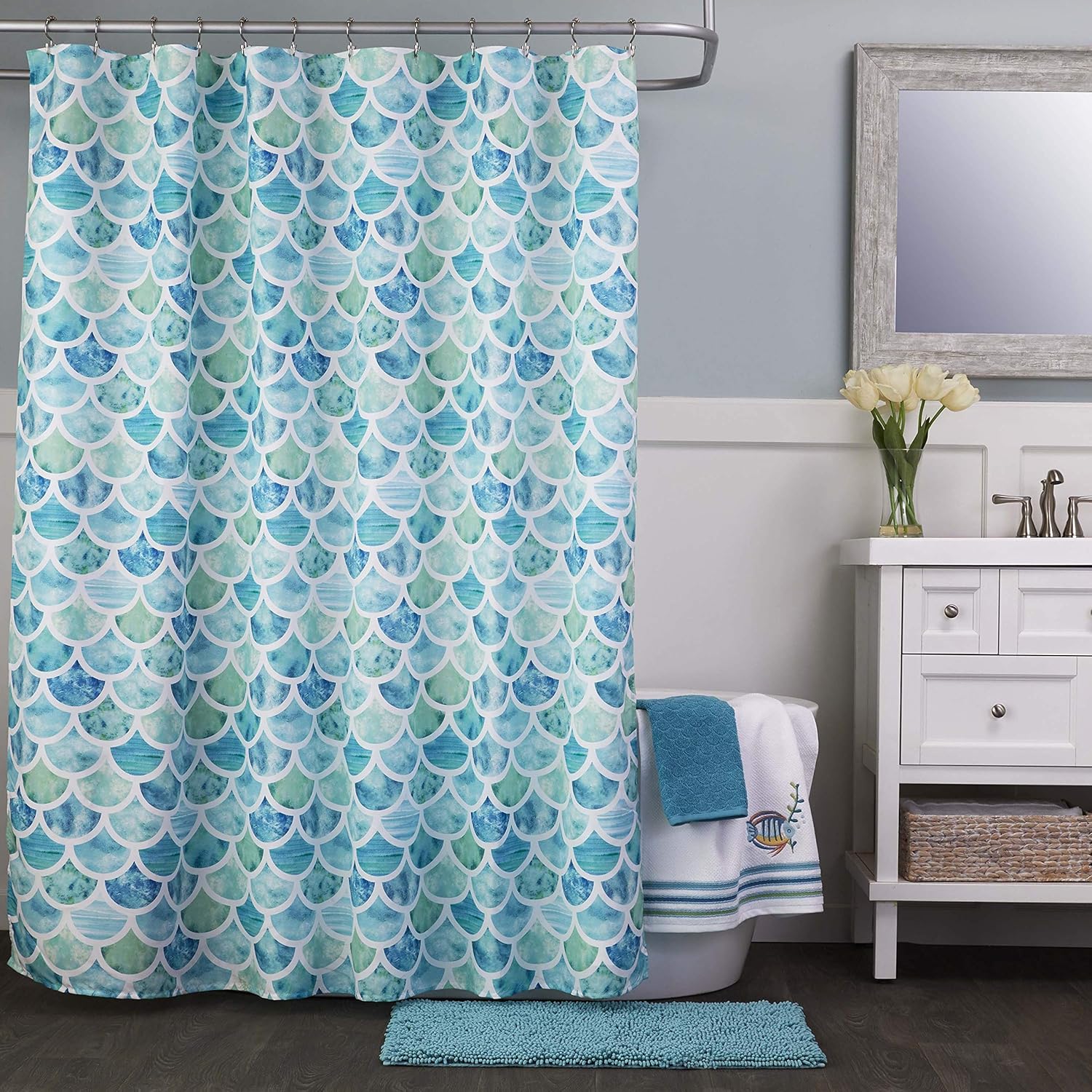 SKL Home by Saturday Knight Ltd. – Toalla de baño de acuarela oceánica, blanca, 27×50 pulgadas