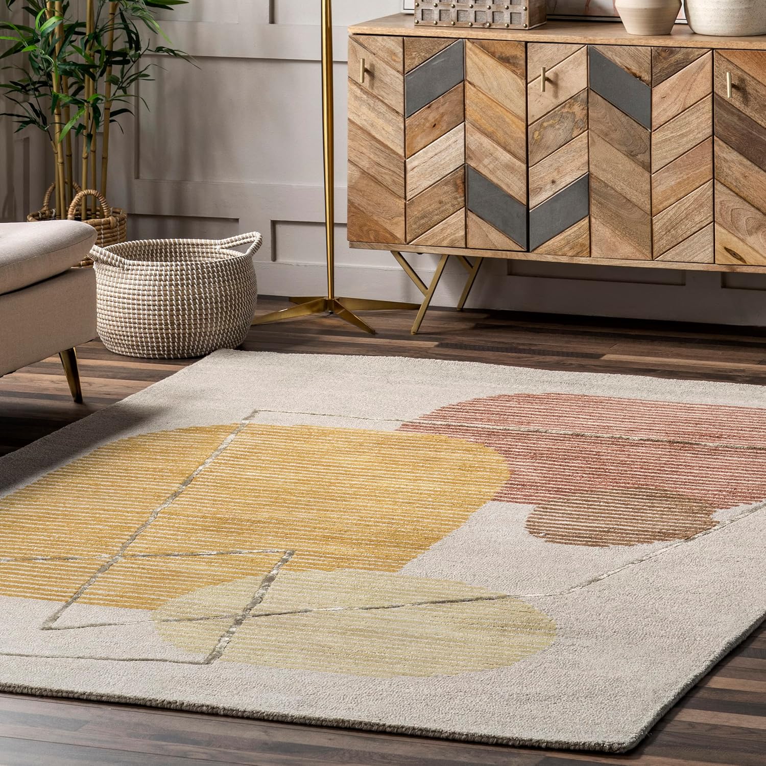 nuLOOM Susie – Alfombra geométrica de lana a rayas, 4 x 6, marfil