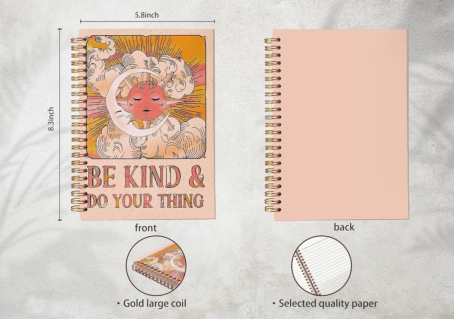 Cuaderno de diario con texto en inglés “Be Kind and Do Your Thing” con texto en espiral con texto en inglés “Be Kind and Do Your Thing” con texto en