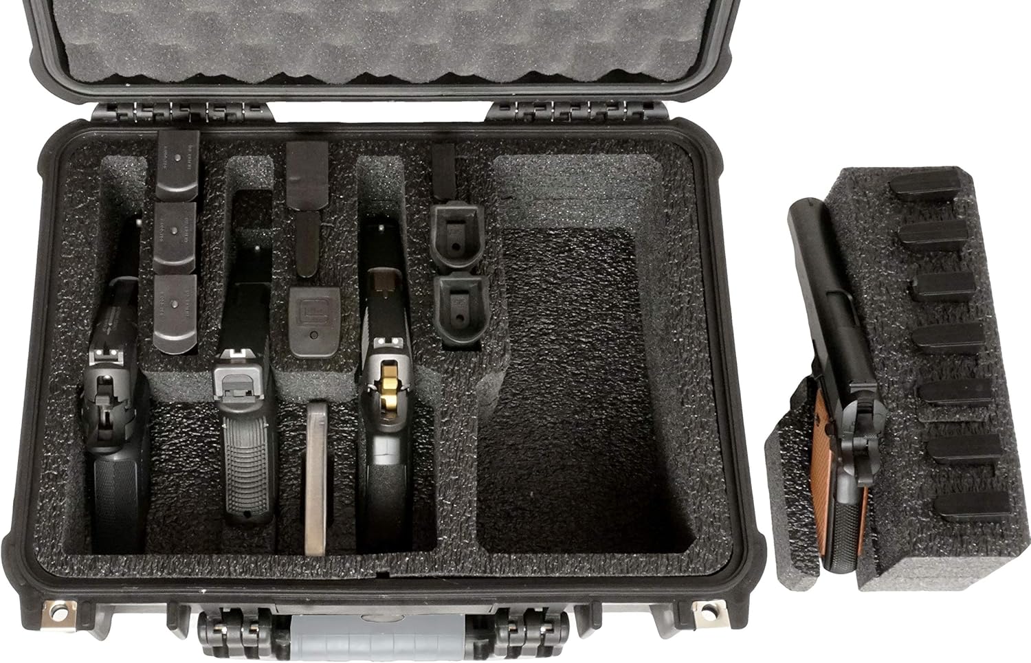 Case Club Funda impermeable precortada para 4 pistolas y 16 cargadores con recipiente de gel de sílice incluido para ayudar a prevenir el óxido de