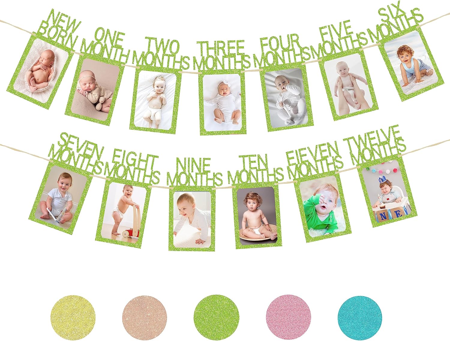 Cartel de fotos de primer cumpleaños para decoración de bebé verde desde recién nacido hasta 12 meses niño niña salvaje
