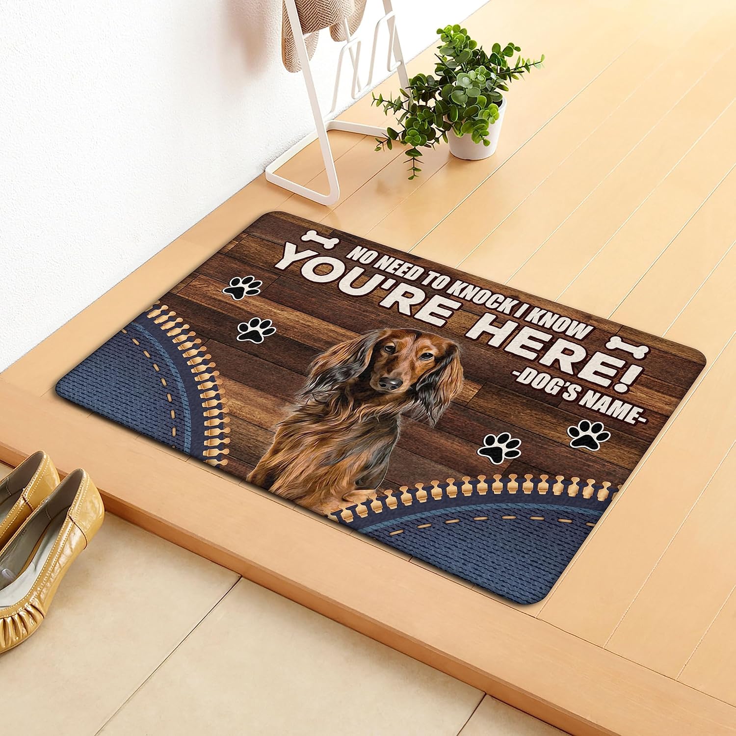 PREZZY Dachshund – Tapete de puerta personalizado con nombre de perro para puerta delantera, entrada al aire libre, antideslizante, divertido regalo