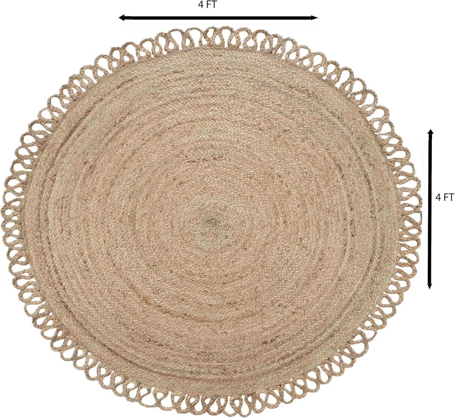 MORE Alfombras de yute tejidas a mano de fibra natural  Alfombra redonda trenzada bohemia reversible hecha a mano de 4 pies  Alfombra ecológica para