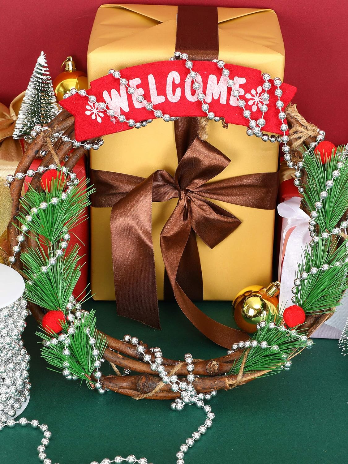 Cuentas de árbol de Navidad de 50 pies, perlas artificiales, guirnalda de cuentas de plástico para el día de San Patricio, boda, suministros de