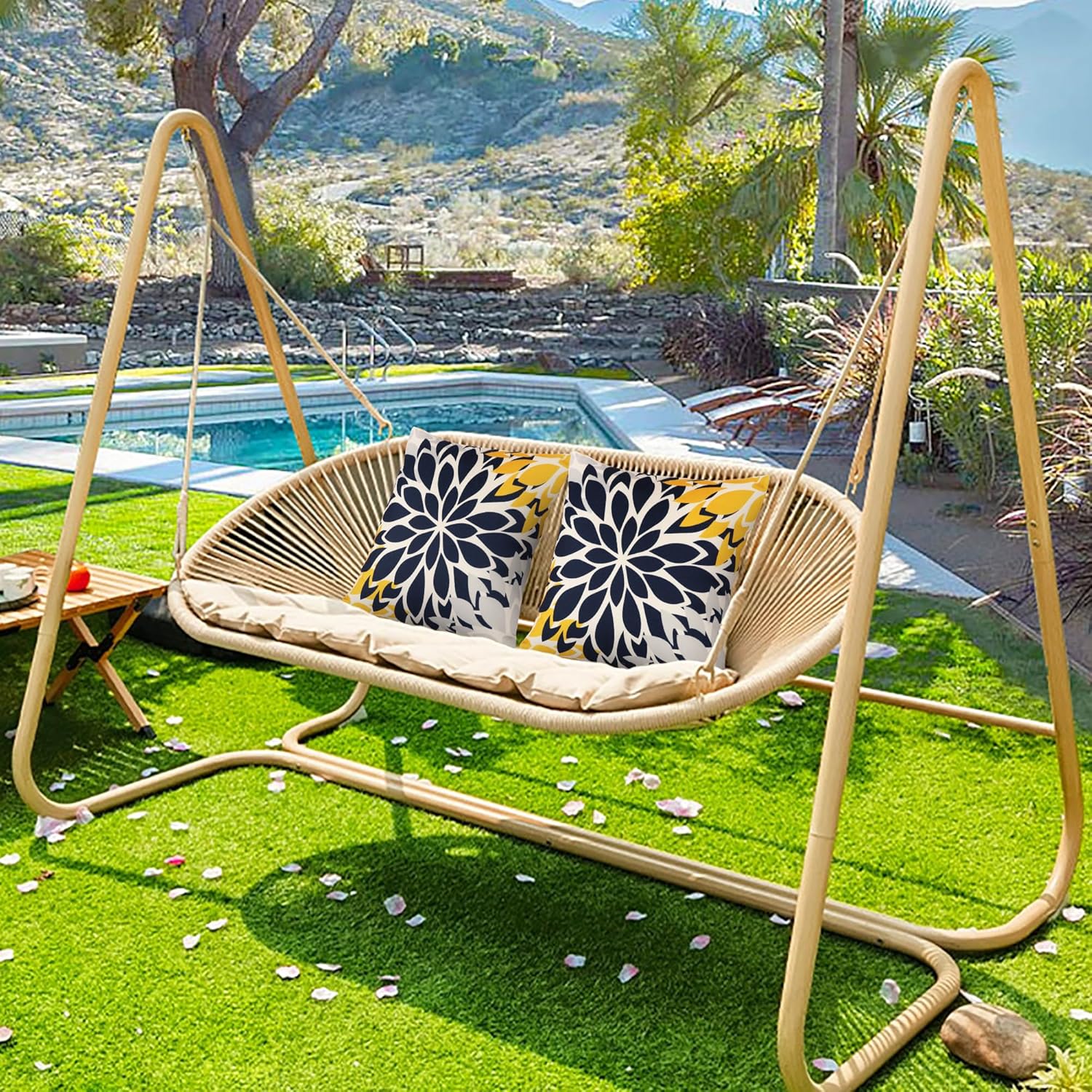 Juego de 4 fundas de almohada decorativas de lino con estampado floral azul de 20 x 20 pulgadas, para exteriores e interiores, fundas de almohada