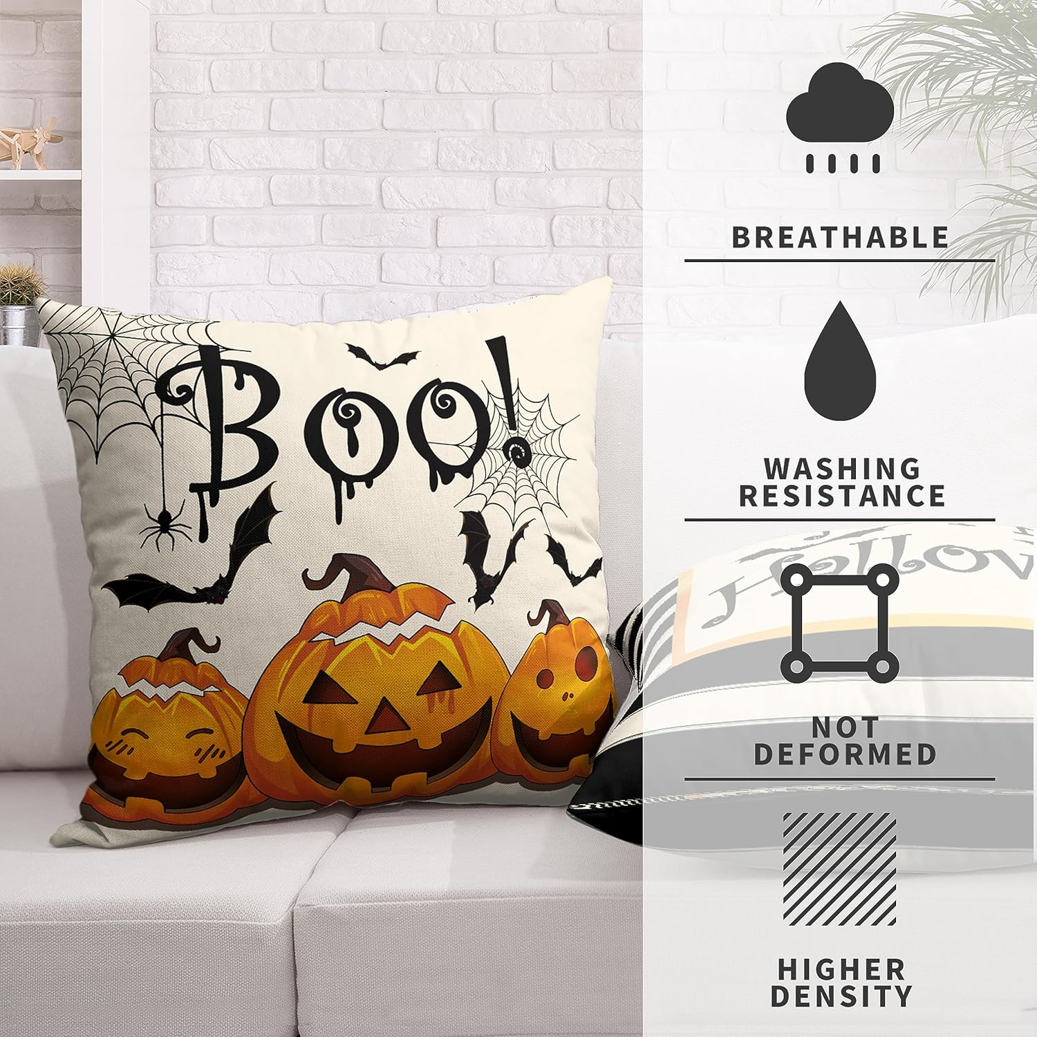 Kwlegh Juego de 2 fundas de almohada de tela de araña de calabaza de Halloween de 24 x 24 pulgadas, decoración moderna de Halloween, fundas de