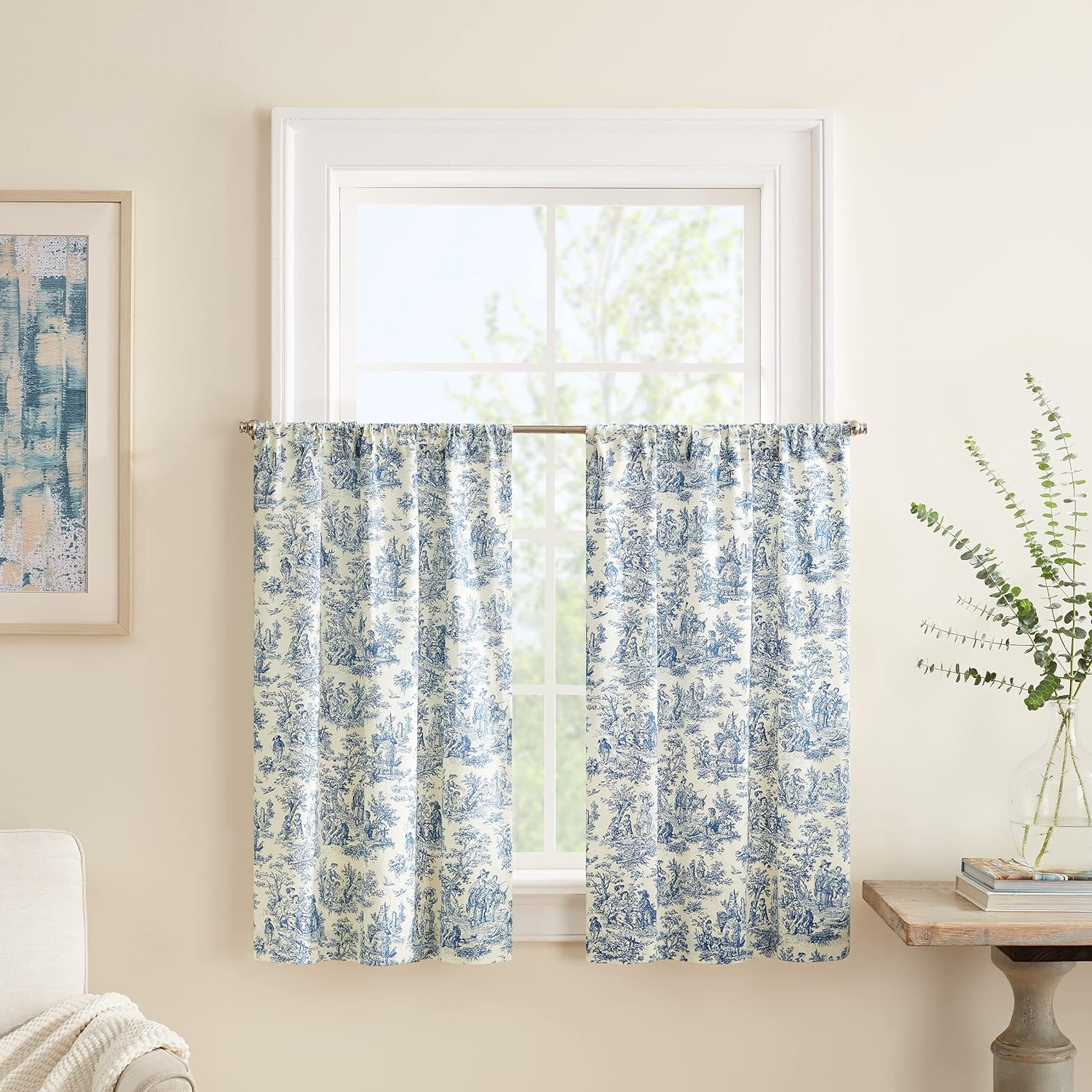 Waverly Charmed Life Classic French Country – Par de niveles de bolsillo para barra de cocina o baño, panel doble, 52 x 36 pulgadas, aciano