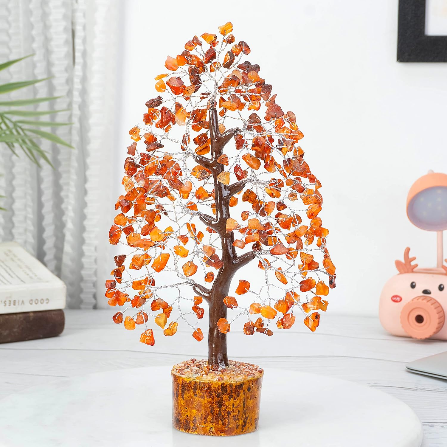 SHAWN Figura de árbol de piedras preciosas de cornalina de Feng Shui, bonsái de buena suerte, reiki, cristales curativos, decoración, escultura de