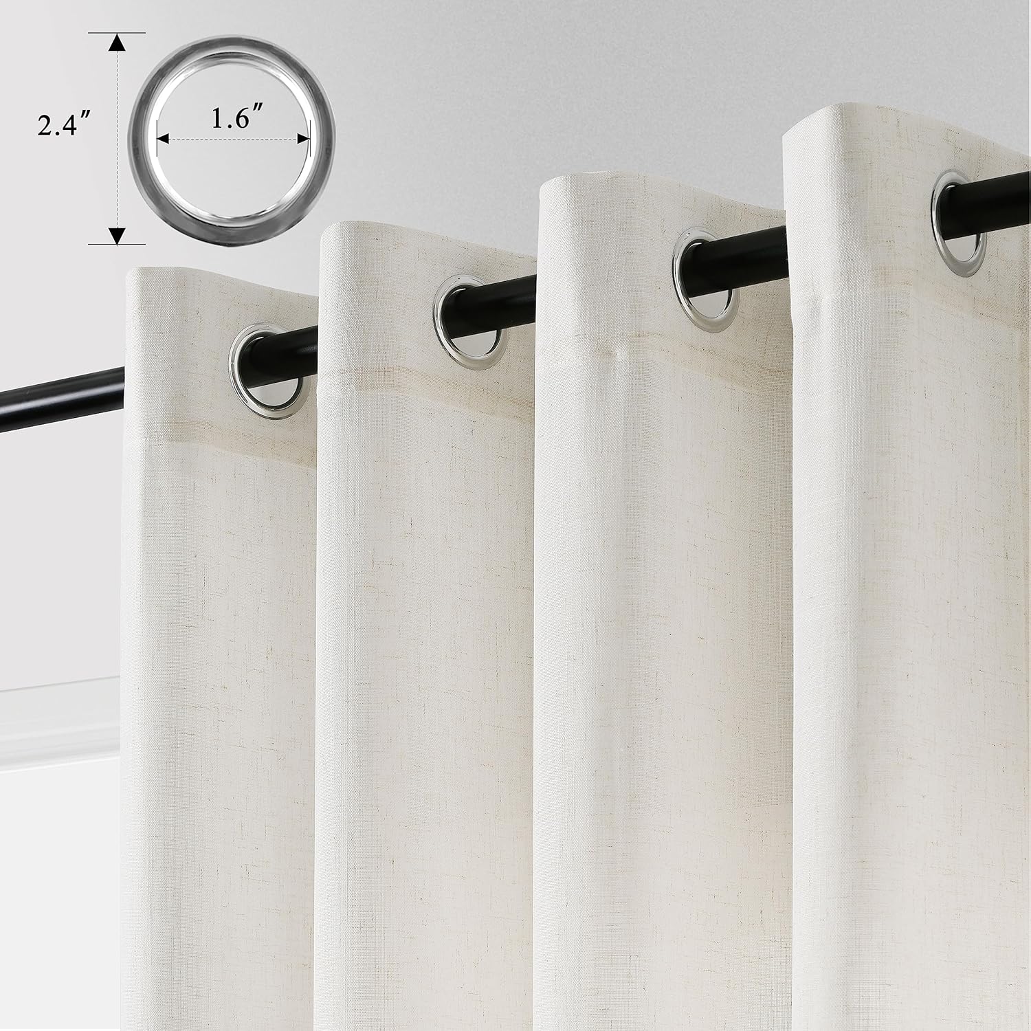 Cortinas de lino marfil de 96 pulgadas de largo, juego de 2 paneles para sala de estar, puertas corredizas de vidrio, cortinas filtrantes de luz de