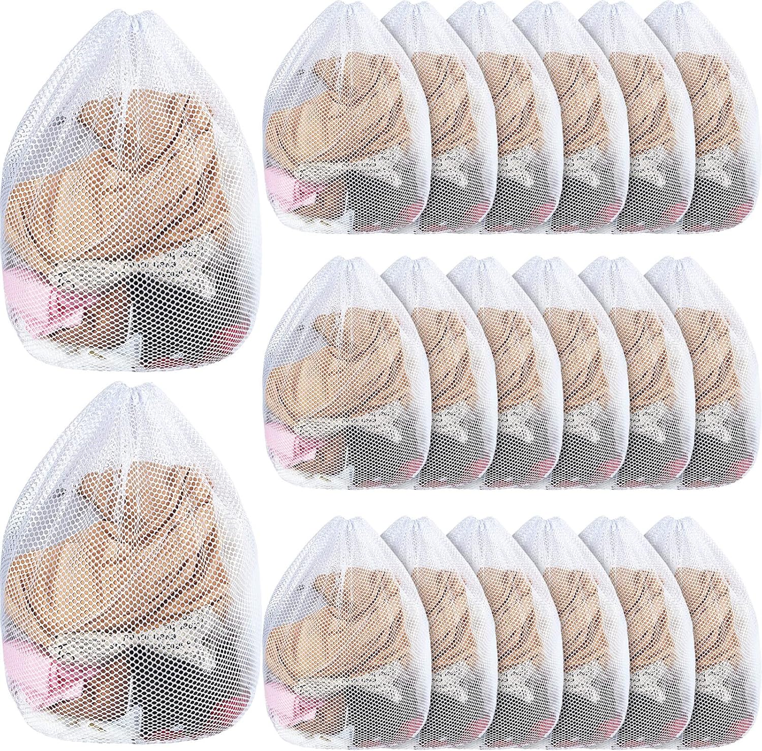 20 bolsas de malla para lavandería a granel con cordón de 20 x 24 pulgadas, bolsa de malla blanca resistente lavable a máquina, resistente bolsa de