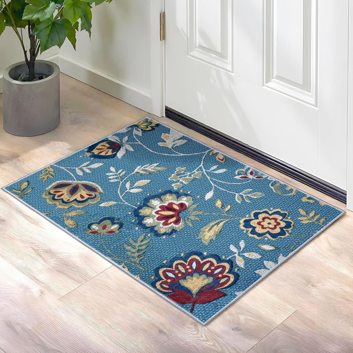 Alfombra moderna con diseño floral de 2 x 3 pulgadas, antideslizante, lavable, vintage, alfombra de cocina para piso, alfombra pequeña para
