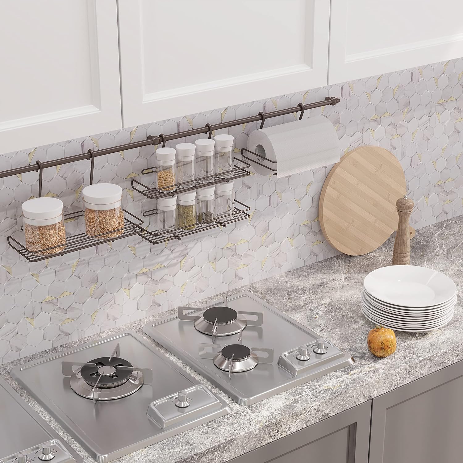 Avant Decor  8 azulejos  Azulejos hexagonales pequeños compuestos de piedra  Azulejos de cocina para despegar y pegar  Azulejos de pared para pegar