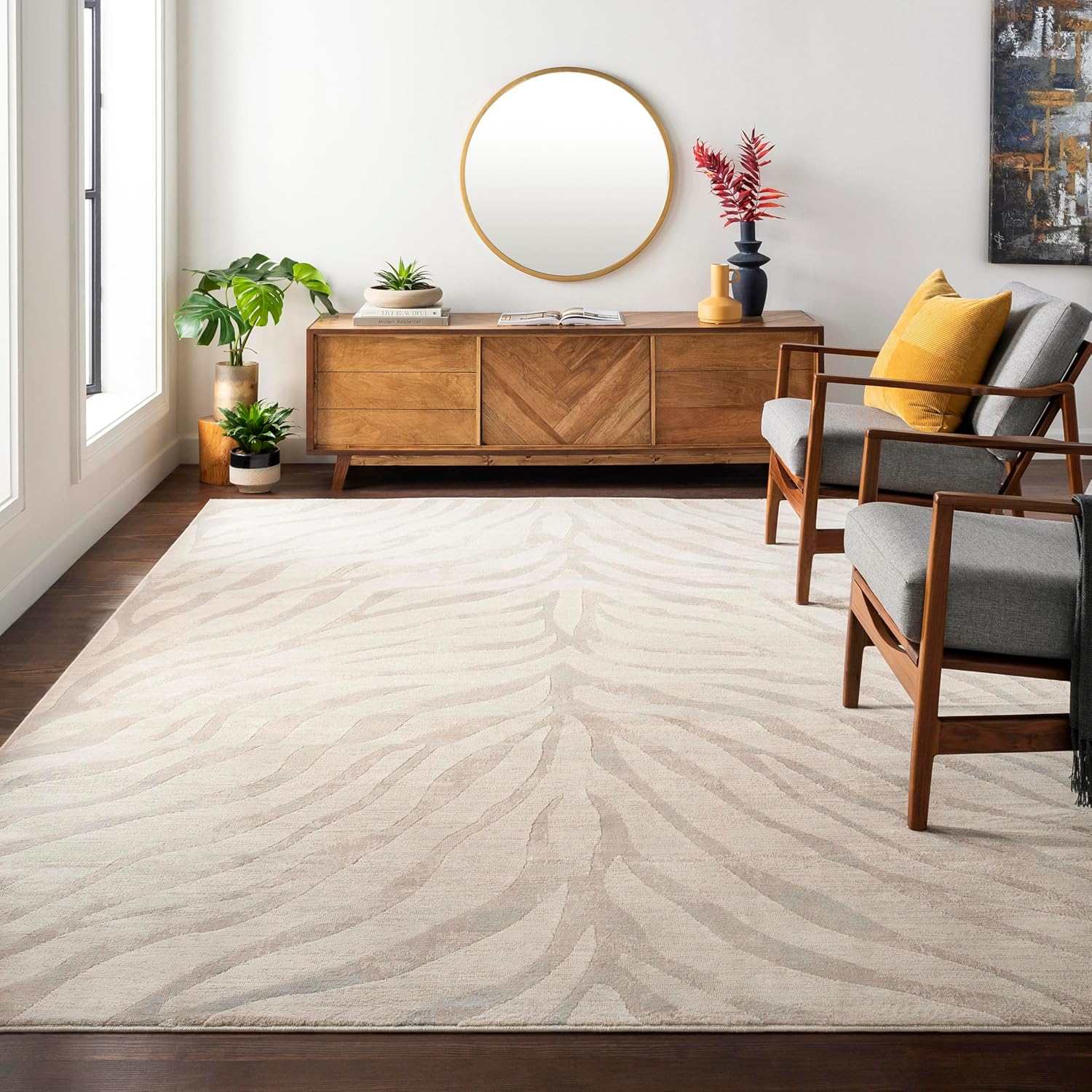 Mark&Day – Alfombra moderna de 6 x 9 pies, color gris claro, alfombra gris beige para sala de estar, dormitorio o cocina (6 pies 7 pulgadas x 9 pies)