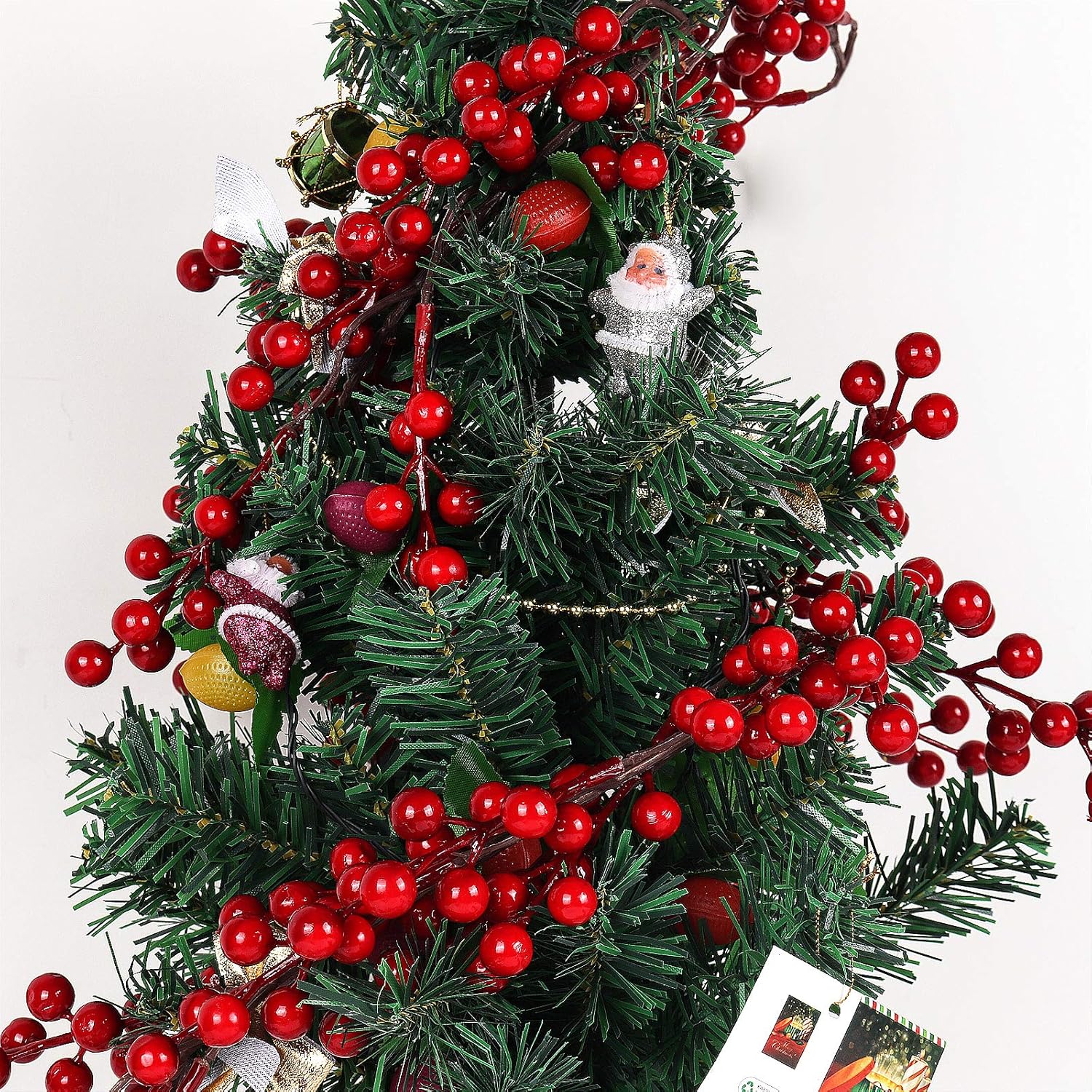 RECUTMS Guirnalda de bayas rojas para decoración de Navidad, guirnalda de bayas rojas artificiales de 6.23 pies con tallos flexibles, decoración de