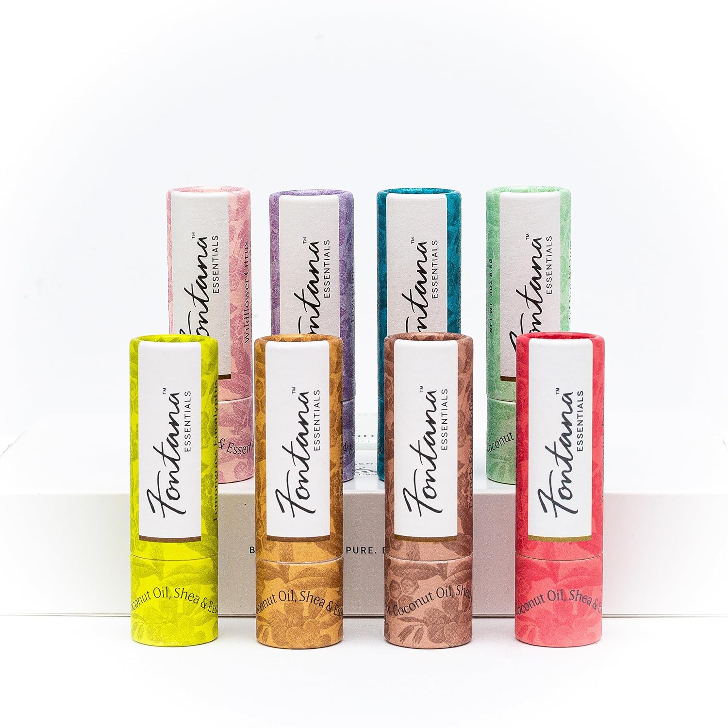 Fontana Candle Co – Bálsamo labial puro sin acentuar  Paquete de 3  Aceite de coco, manteca de karité, cera de abejas  Hidratante e hidratante
