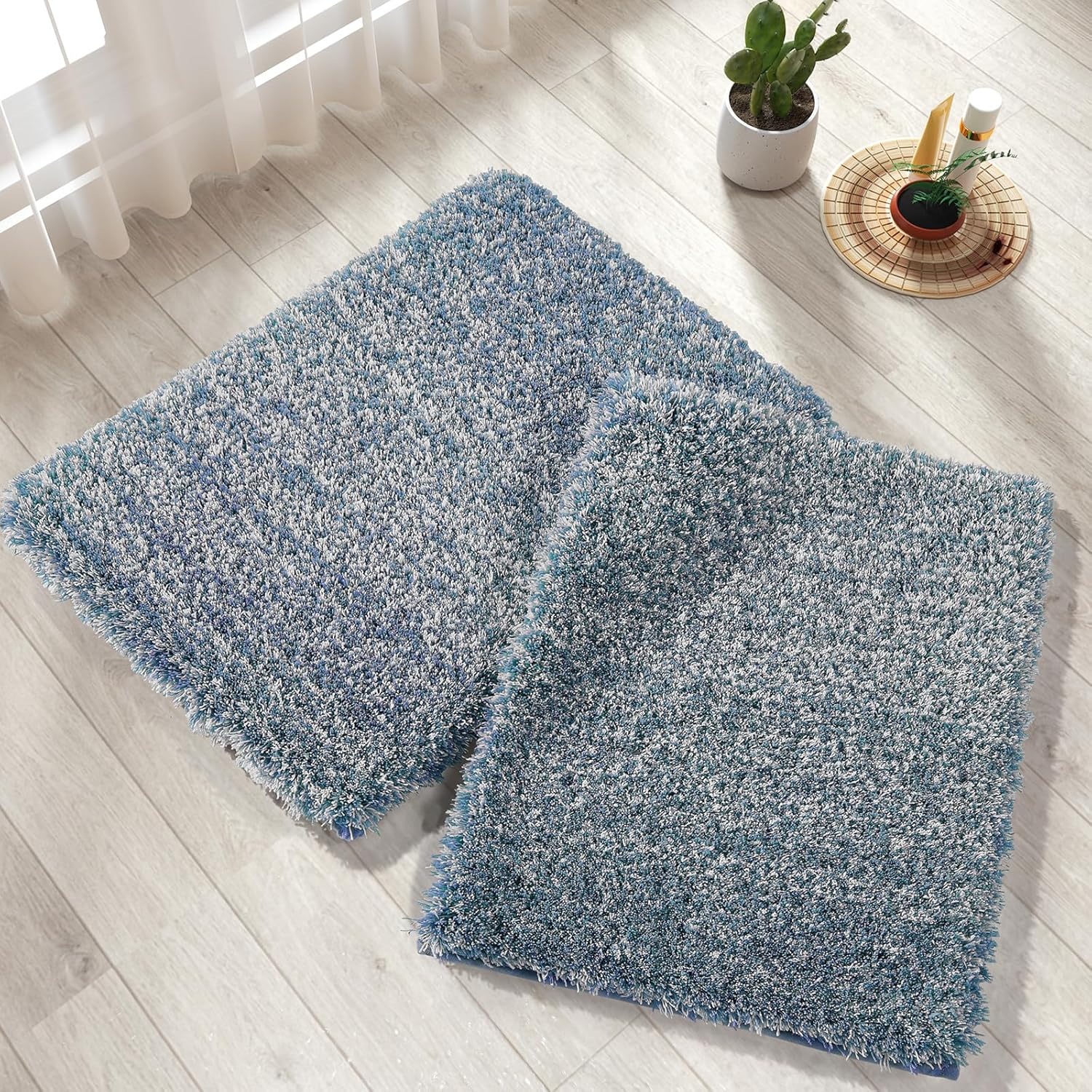 Yimobra Juego de alfombras de baño esponjosas, peludas, suaves, cómodas, antideslizantes, lavables a máquina, alfombras gruesas para ducha, baño,