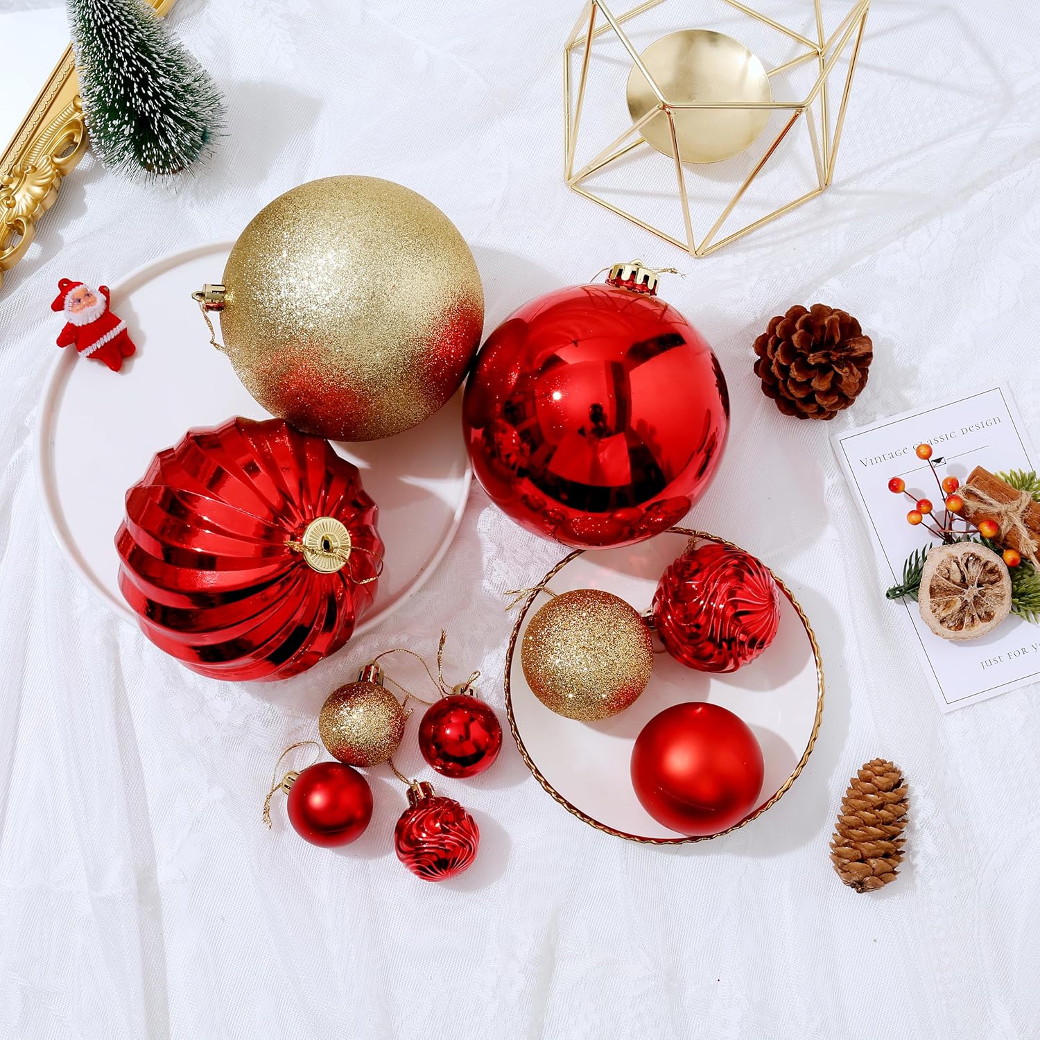 Adornos de bola de Navidad para decoraciones de Navidad, 50 piezas extra grandes para árbol de Navidad, adornos inastillables, rojo y dorado (combo