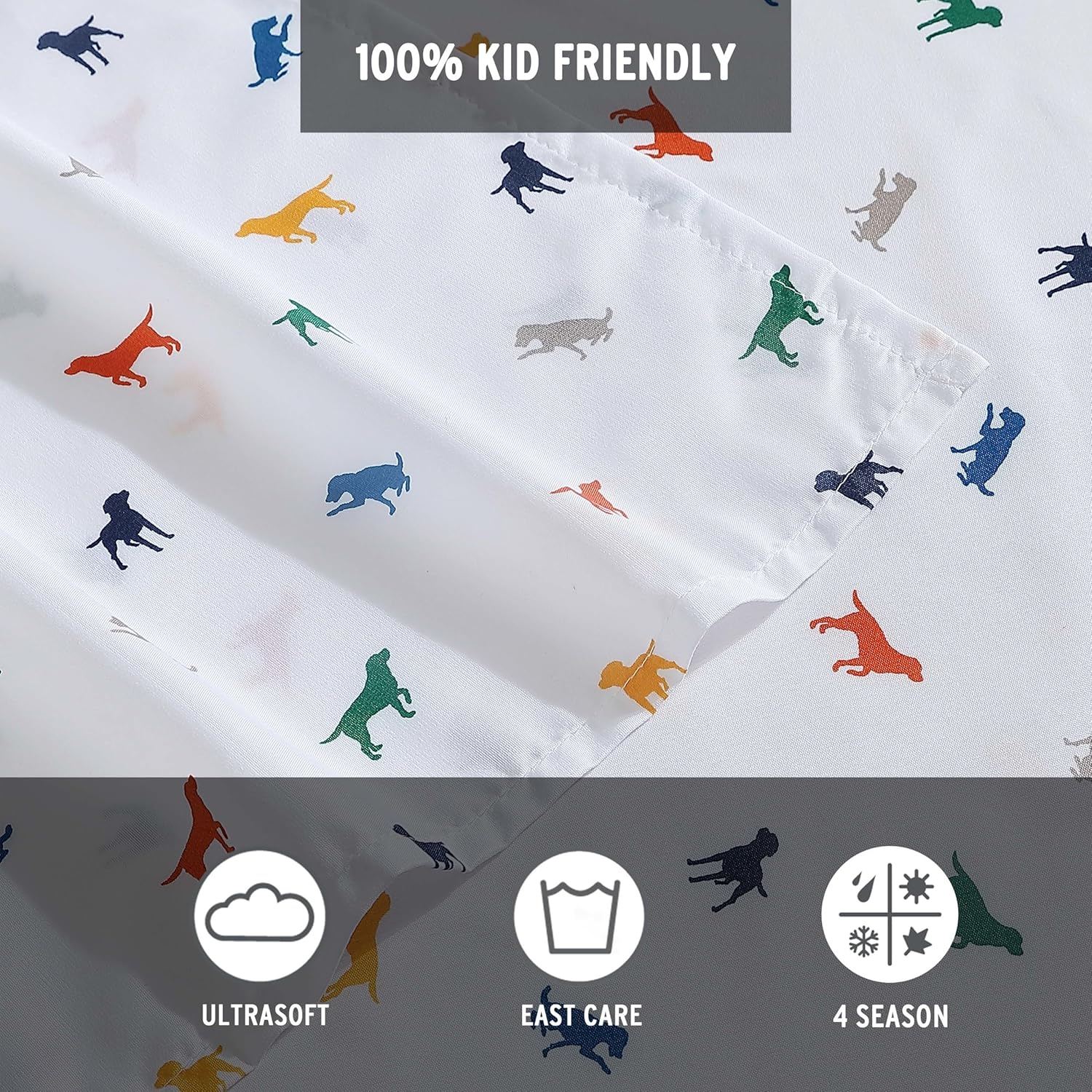 Eddie Bauer Sábanas matrimoniales, ropa de cama resistente a las manchas, ideal para juego de ropa de cama infantil (Buddy The Dog White, Full)