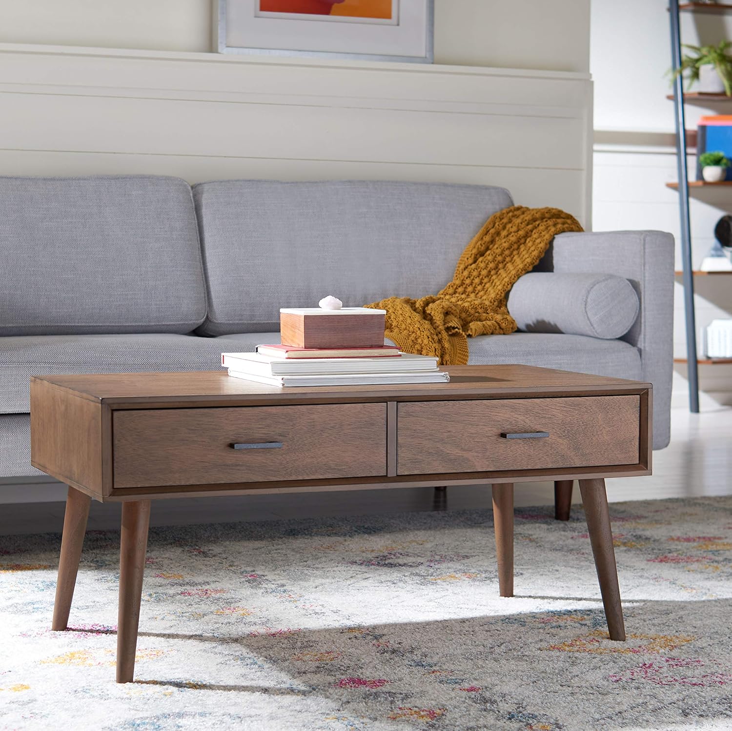 Safavieh Home Collection Mozart Mid-Century – Mesa auxiliar rectangular con 2 cajones, color marrón, 0