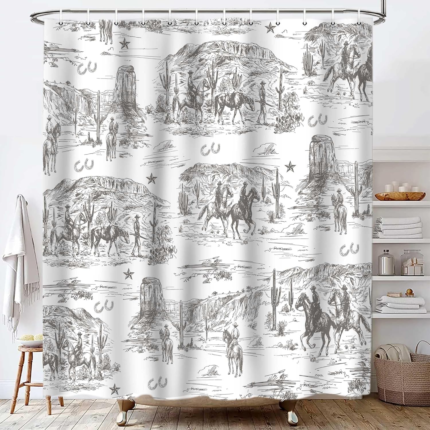 Cortina de ducha de vaquero occidental, cortinas de ducha de vaquero del desierto del suroeste para baño, decoración de baño, tela temática