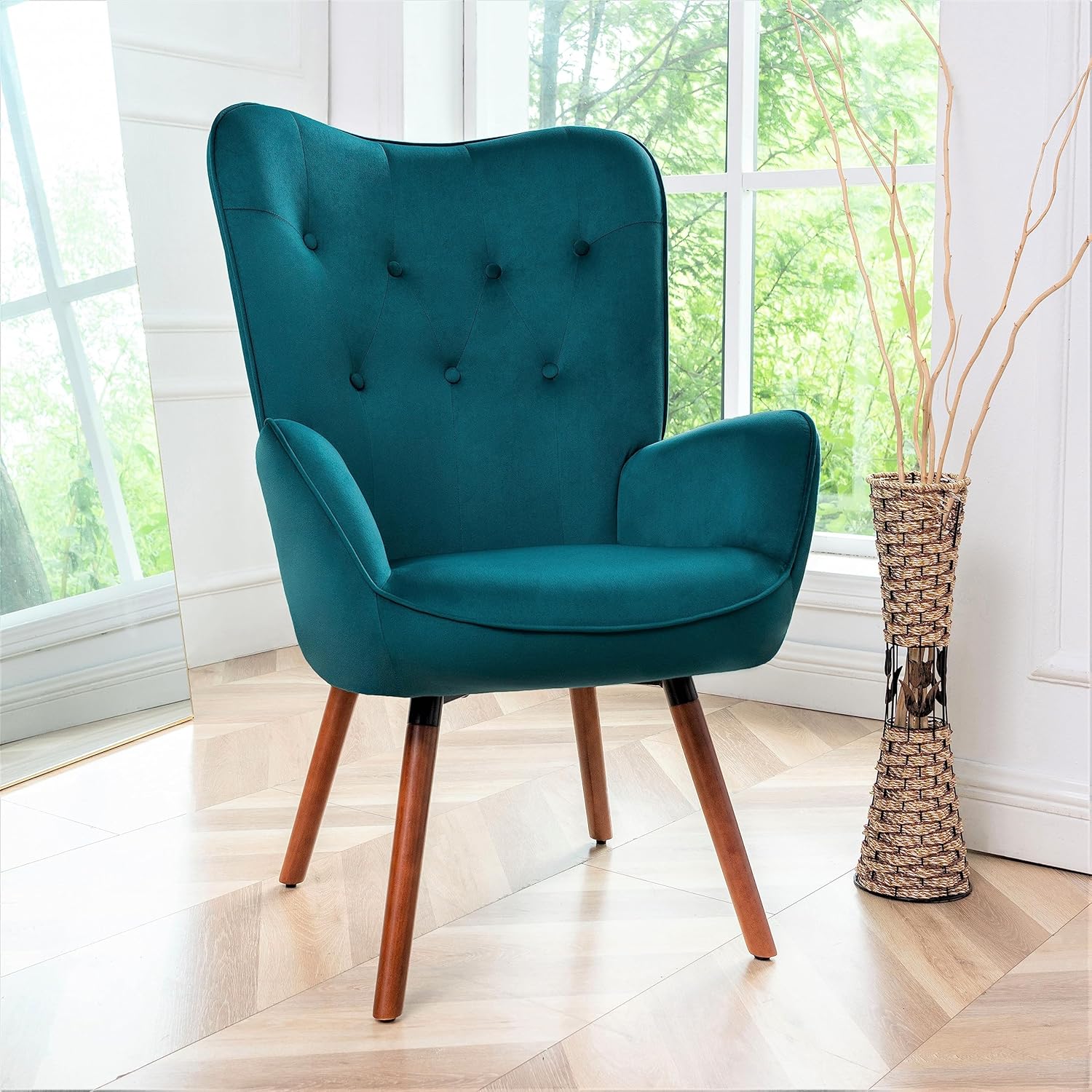Sillas elegantes con brazos decorativos para sala de estar, dormitorio u oficina en casa, sillón de mediados de siglo con botones con diseño de