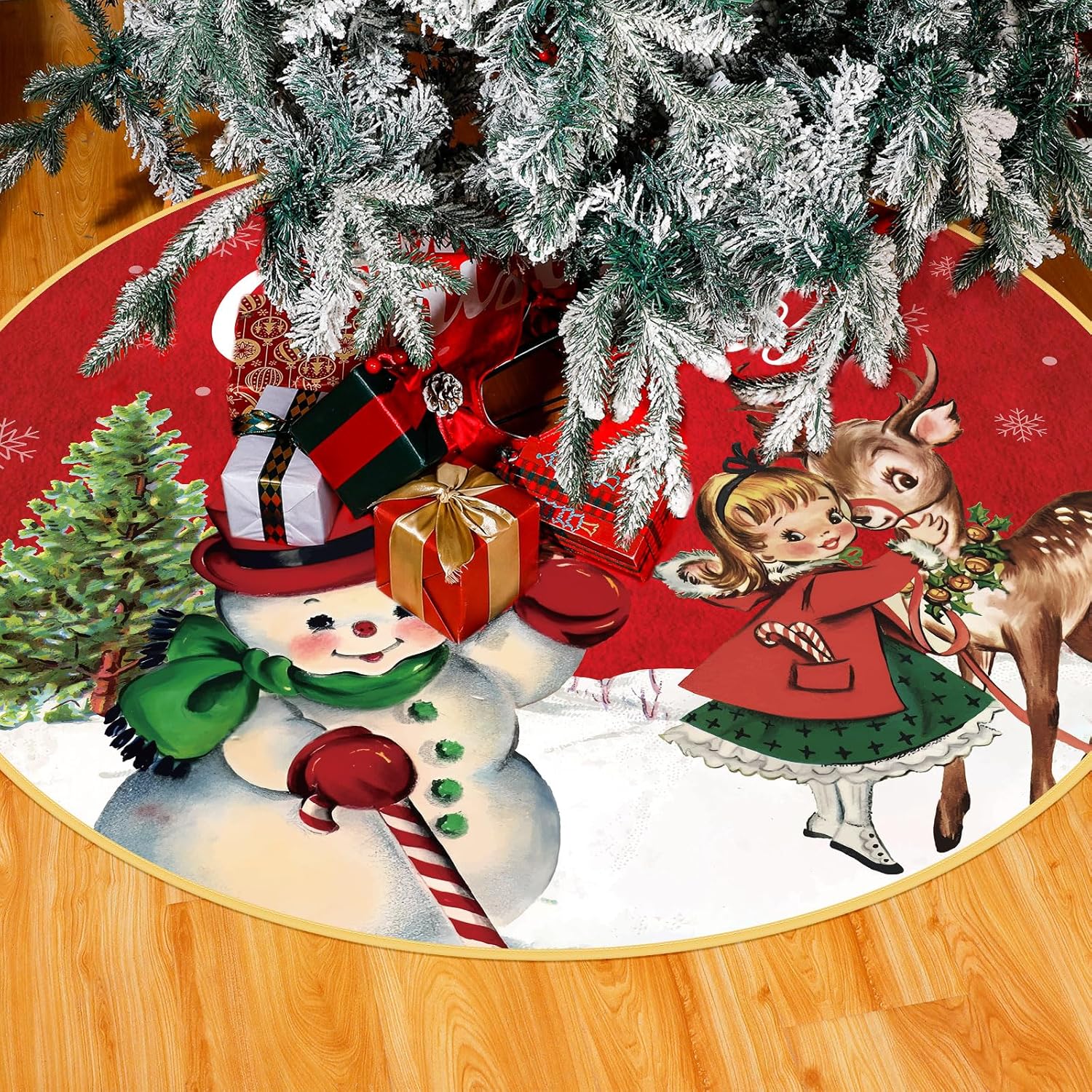Falda de árbol de Navidad vintage, alfombra rústica para árbol de Navidad, falda de árbol de Halloween, muñeco de nieve de 48 pulgadas con bufanda,