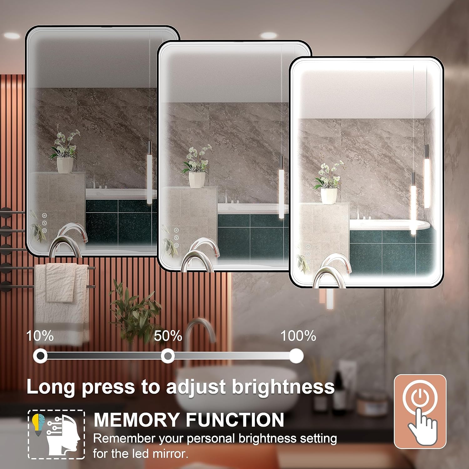 Espejo de baño LED de 24 x 36 pulgadas con luces, espejo de tocador de baño iluminado para pared con marco de metal de aleación de aluminio negro,