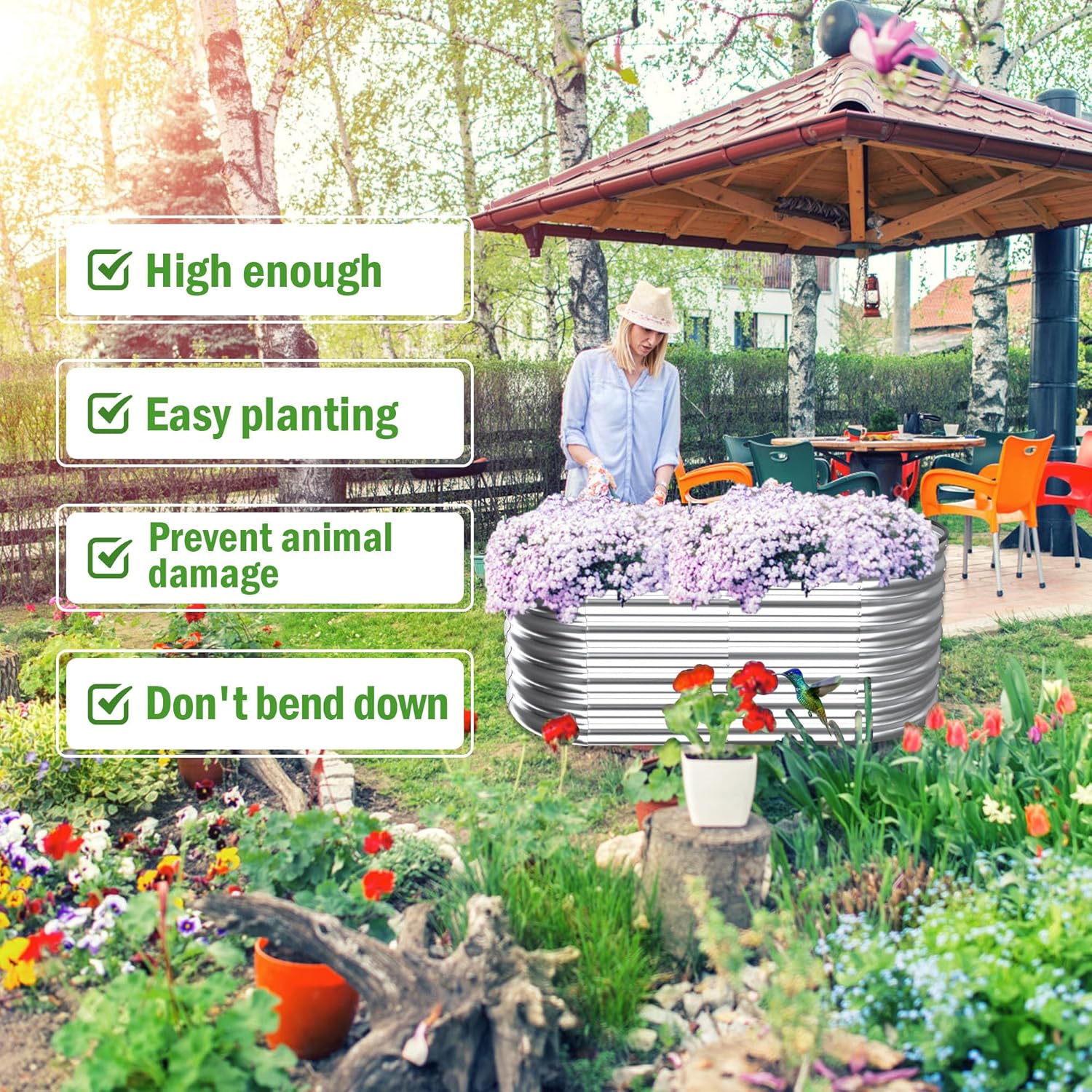 Cama de jardín elevada galvanizada de 6 x 3 x 2 pies, kit para jardineras de verduras, flores, hierbas y frutas, cama de jardín ovalada al aire