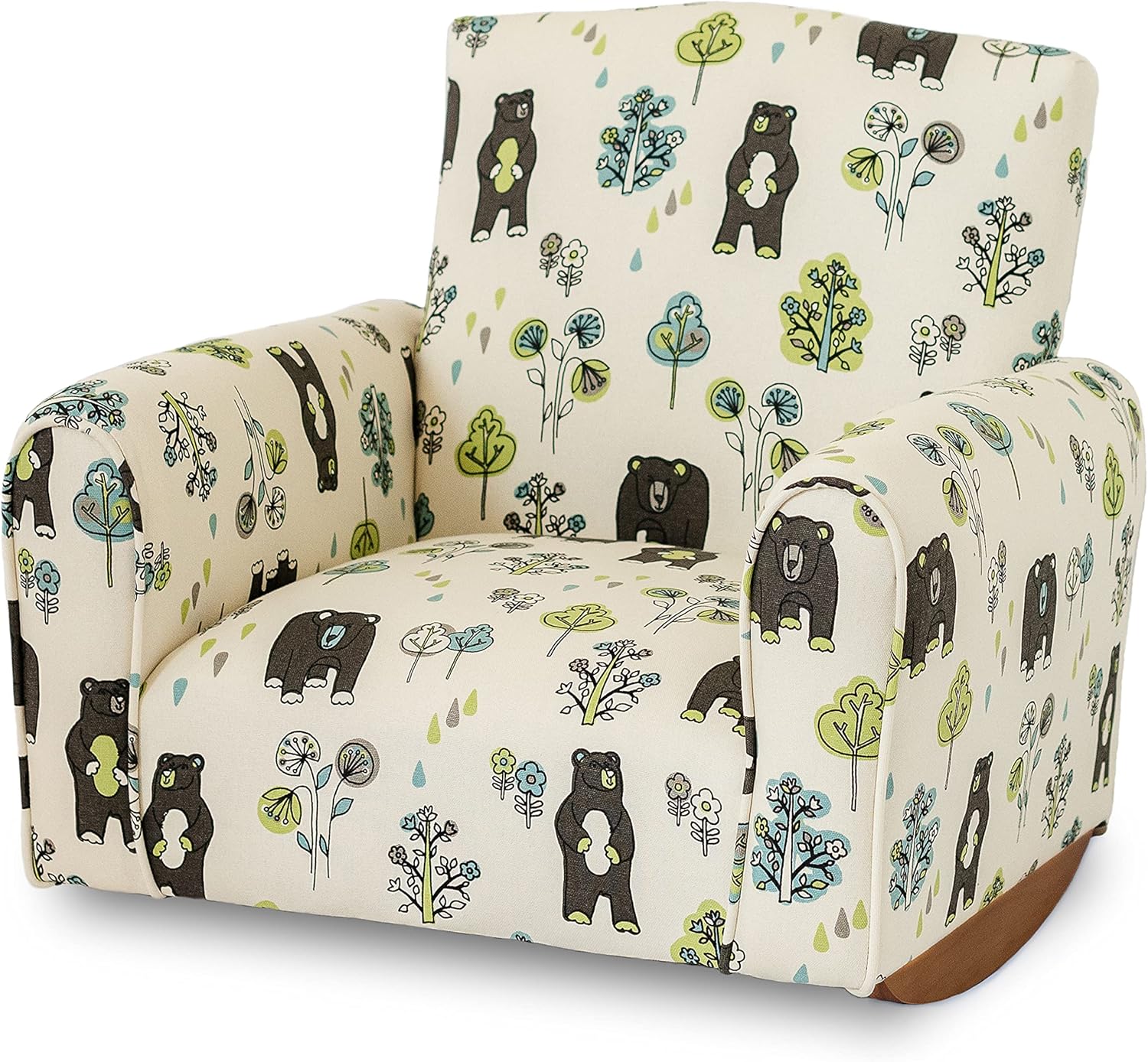Silla para niños, sillón tapizado para niños pequeños, mecedora para niños (estampado de osos y árboles, mecedores), 19 pulgadas de profundidad x 21