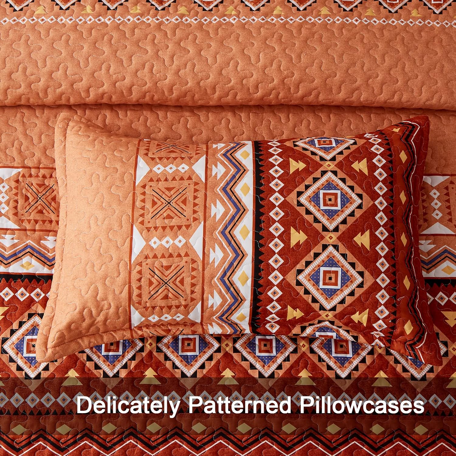 WONGS BEDDING Juego de edredón bohemio California King, 3 piezas, color naranja quemadoóxido, juego de colcha ligera con estampado geométrico con 2