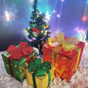 Cajas de Navidad iluminadas, juego de 3 cajas de regalo iluminadas de Navidad, 60 cajas de regalo LED, decoraciones para interiores y exteriores con Cajas de Navidad iluminadas, juego de 3 cajas de regalo iluminadas de Navidad, 60 cajas de regalo LED, decoraciones para interiores y exteriores con