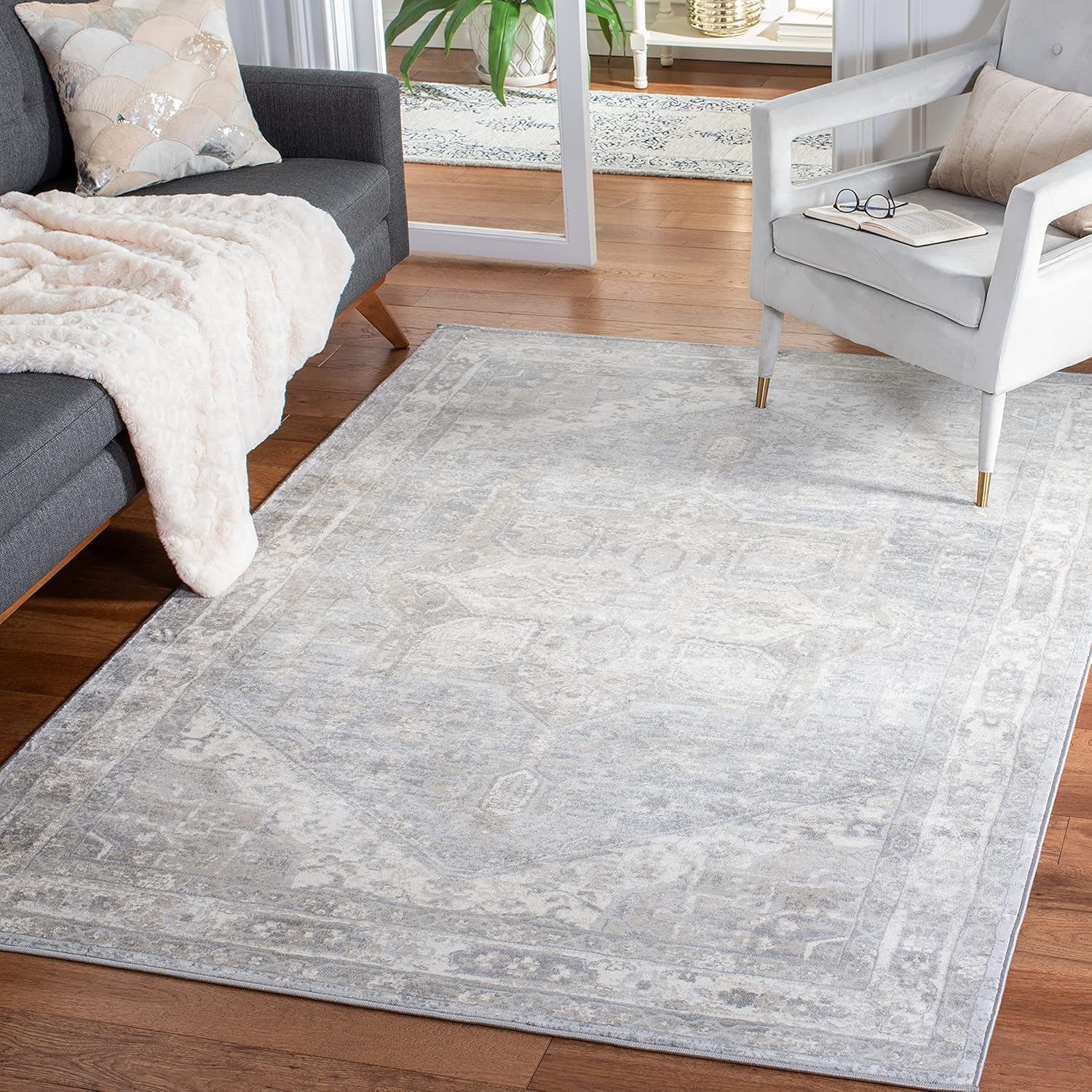 SAFAVIEH Brentwood Collection – Alfombra de 8 x 10 pies, color grisbeige BNT852F, no desprende pelusa, para sala de estar, comedor y dormitorio