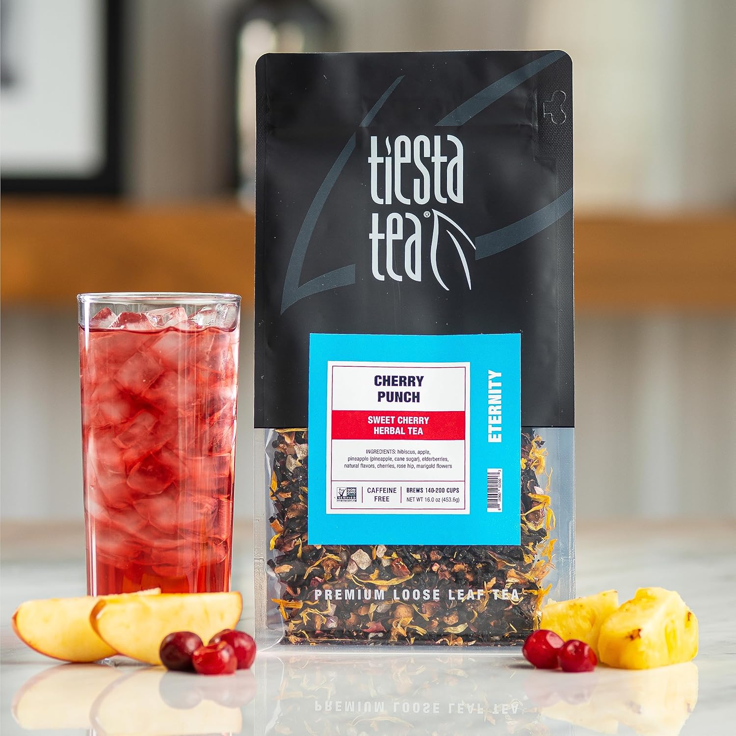 Tiesta Tea – Cherry Punch  Hoja suelta  Té de hierbas de cereza dulce  Mezcla premium  Mezcla de frutas sin cafeína  Caliente o helado hasta 200