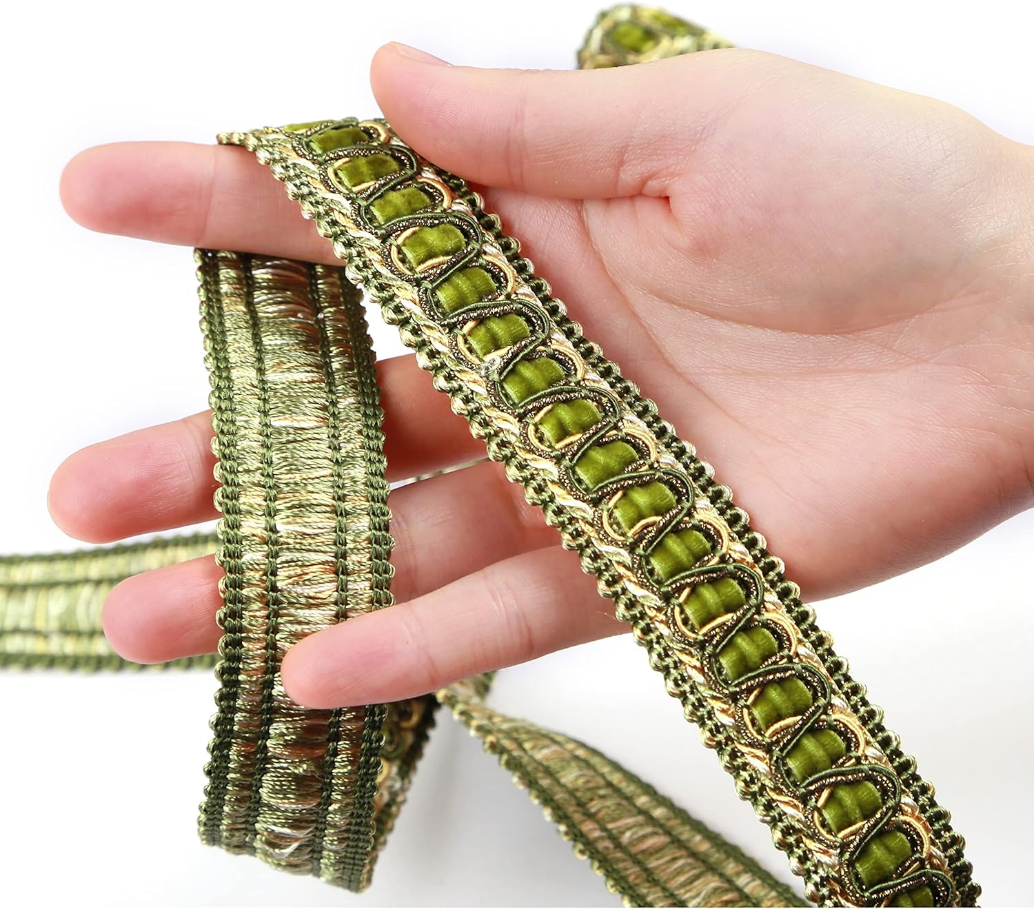 Fenghuangwu Recorte trenzado de poliéster de 6.5 yardas, 1.1 in1.1 pulgadas de diámetro, decoración de tela para coser y manualidades (verde)