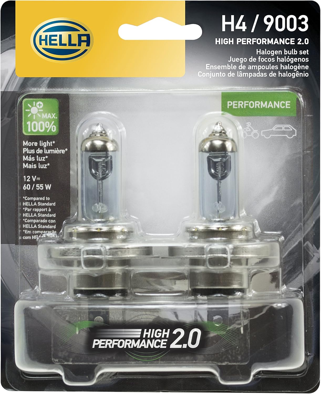 HELLA 9003 – Bombilla de alto rendimiento de 2.0 TB, 12 V, 6055 W, paquete de 2