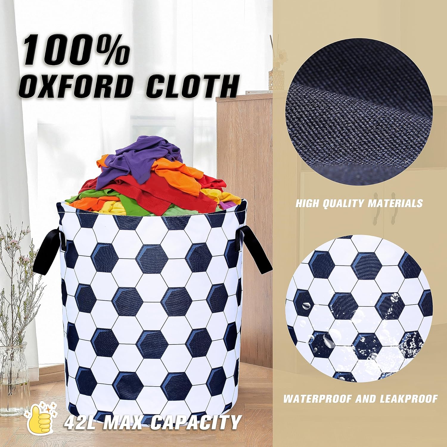 Cesta de lavandería de fútbol para deportes, plegable, impermeable, de tela Oxford, cesta de lavandería, cubo de almacenamiento de ropa, organizador