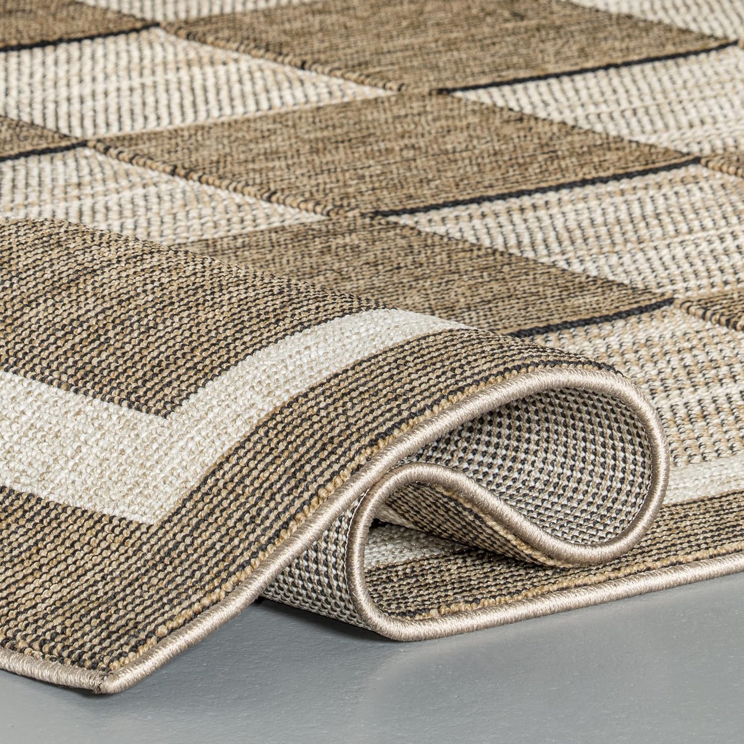 nuLOOM Lavonia – Alfombra a cuadros para interiores y exteriores, 6 pies 7 pulgadas x 9 pies, color beige