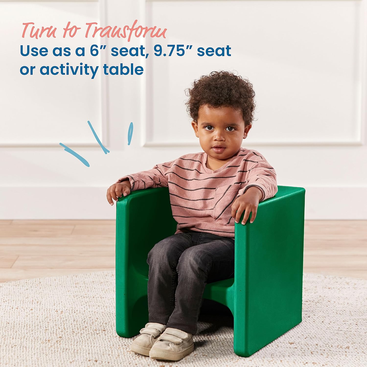 ECR4Kids Tri-Me 3 en 1 silla cubo, muebles para niños, color verde