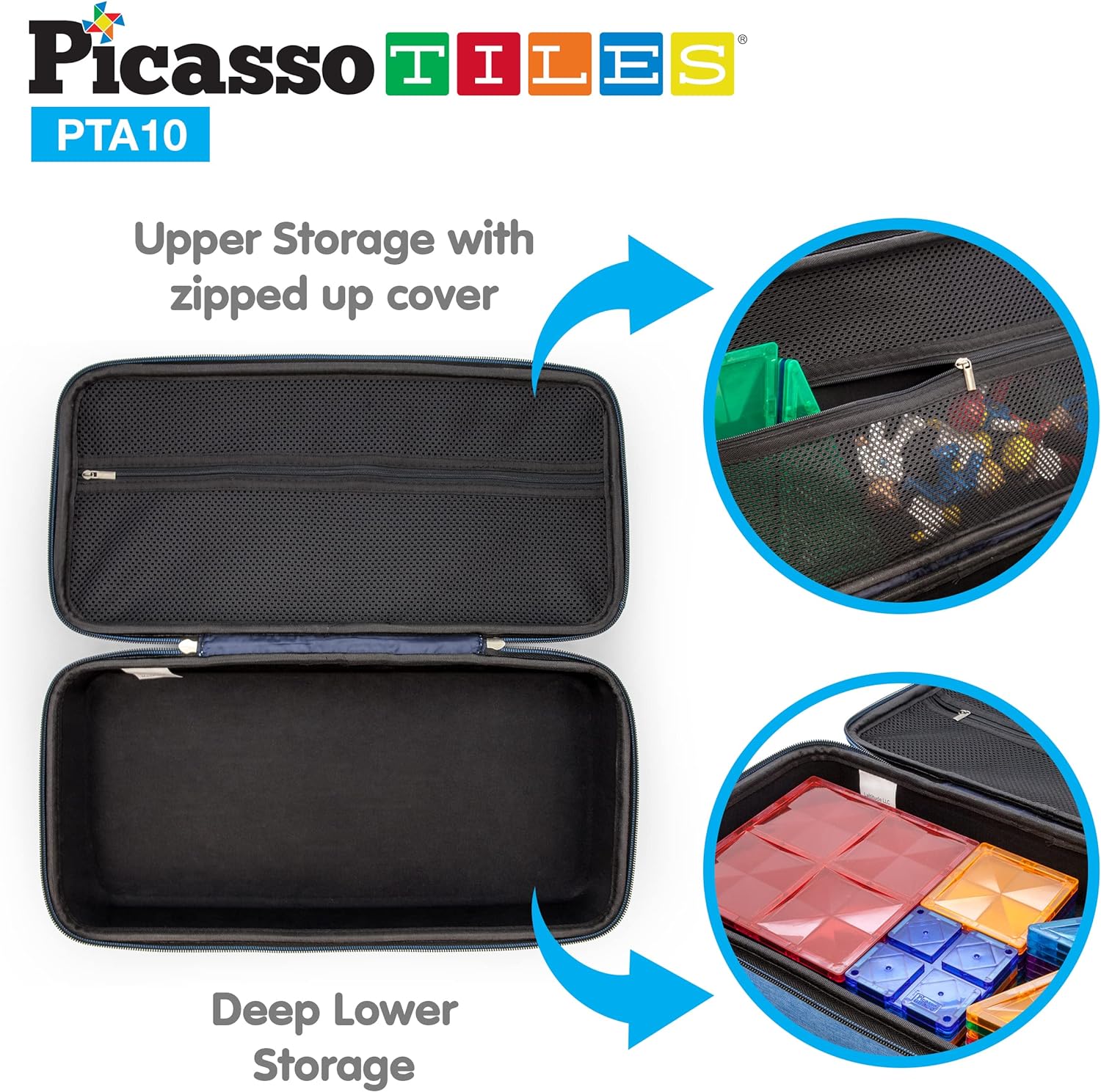 PicassoTiles Paquete de 100 piezas de pista de carreras de canicas + estuche de transporte juego educativo STEAM para niños, incluye organizador de
