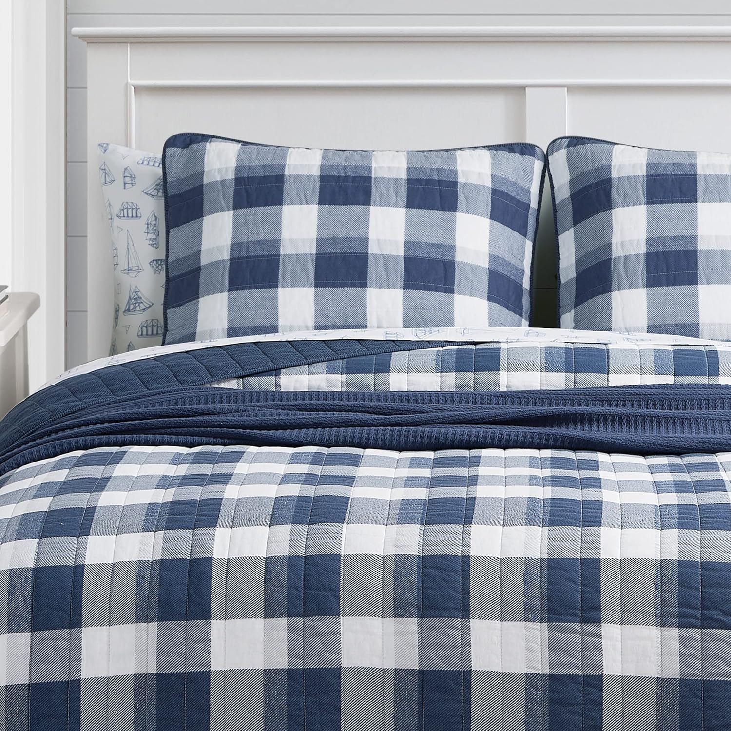 Nautica – Juego de edredón tamaño King, ropa de cama de algodón para todas las estaciones, ligero y reversible (Norridge NavyWhite, King)