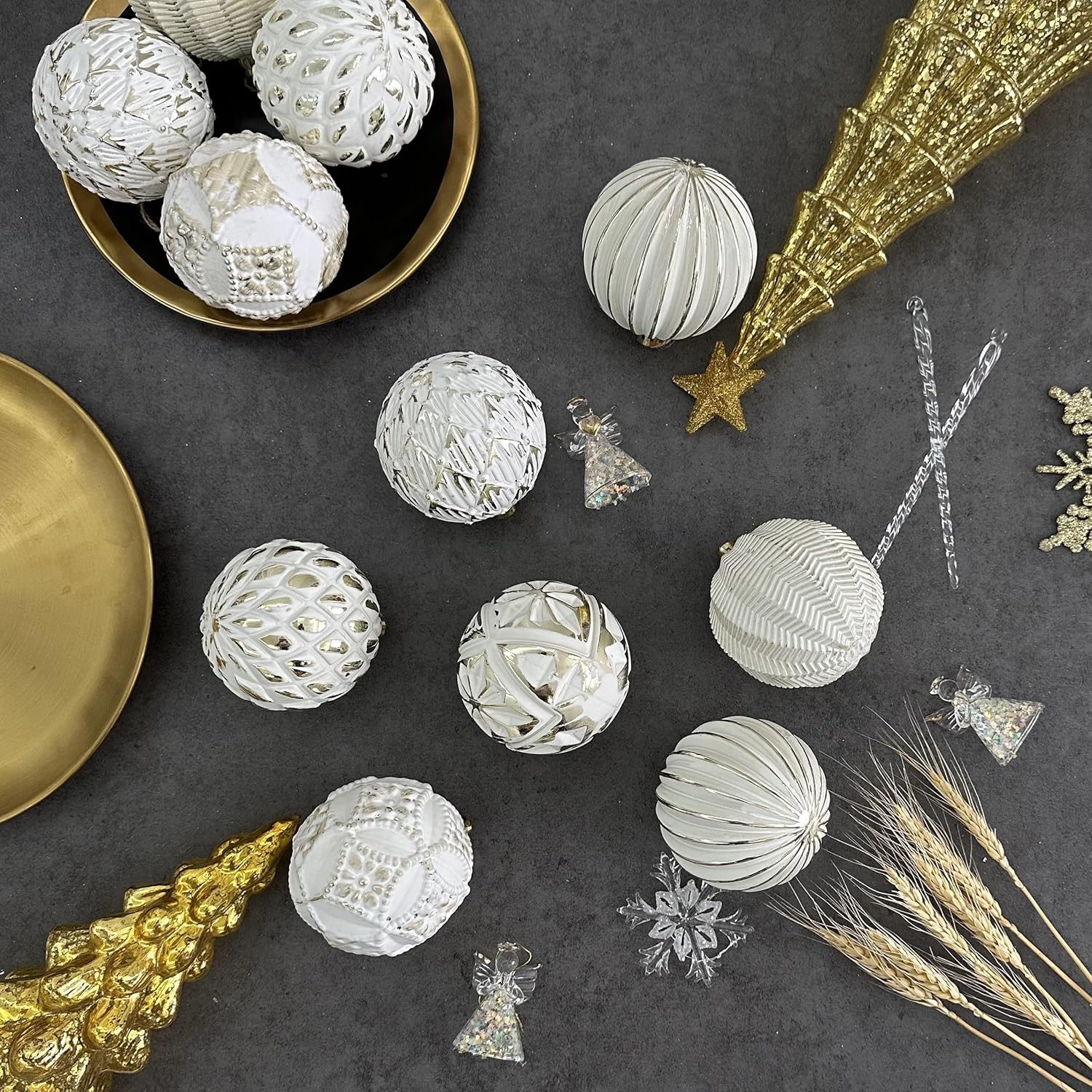 XmasExp Juego de adornos de bolas de Navidad rústicas vintage, 3.15 pulgadas, decoración de árbol envejecido, de plástico, inastillable, estilo