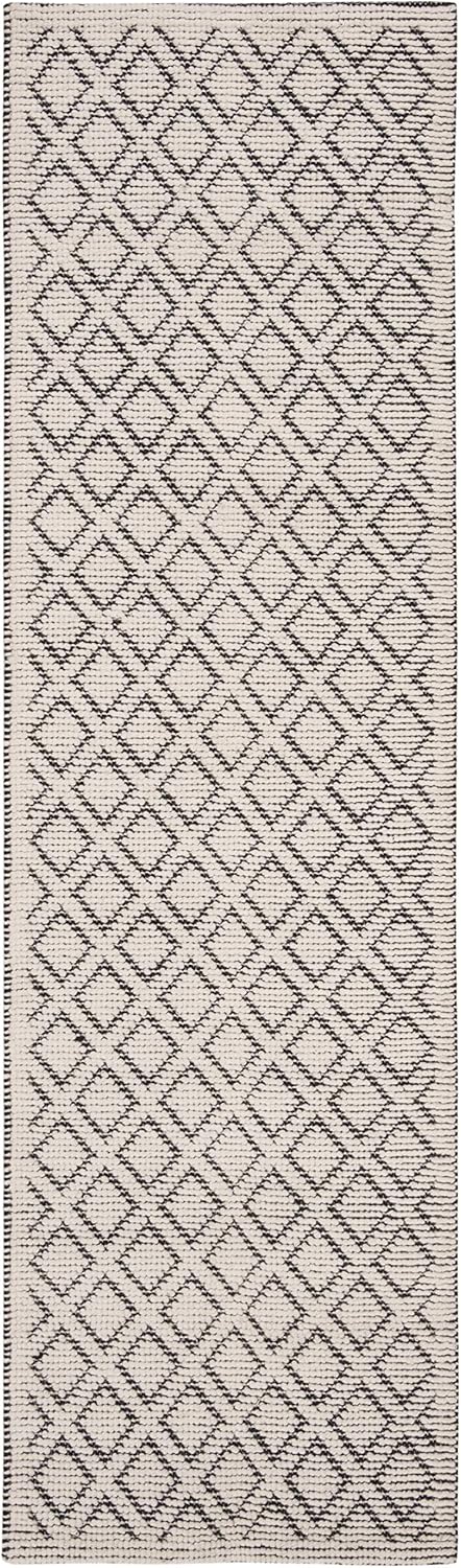 SAFAVIEH Vermont Collection – Alfombra de pasillo, 2 pies 3 pulgadas x 10 pies, marfil y negro, lana hecha a mano, ideal para zonas de alto tráfico