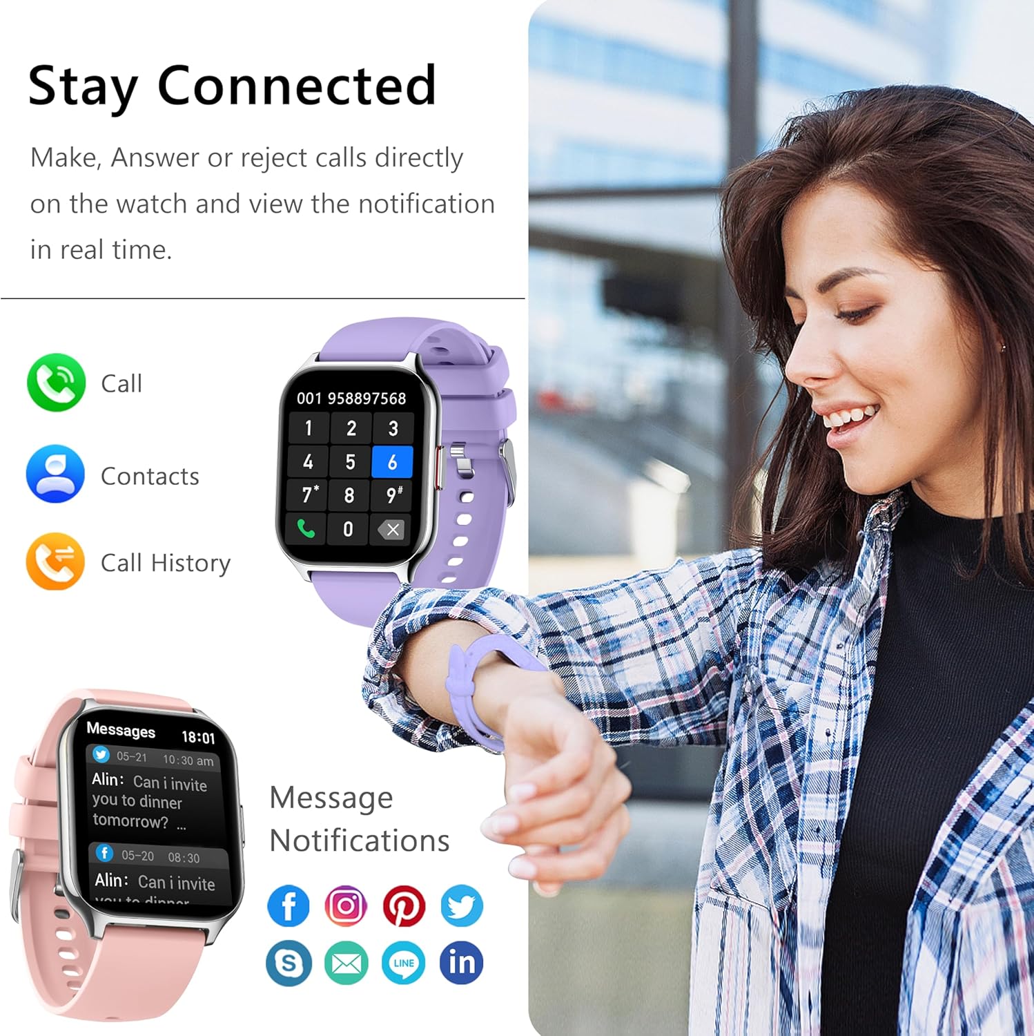 ZOSKVEE Reloj inteligente para mujeres y hombres (marcadorespuesta de llamadas), reloj de seguimiento de fitness de 2.0 pulgadas con monitor de