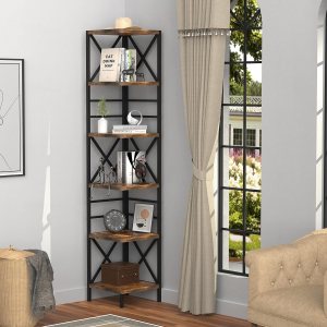 Xilingol Estantería esquinera, estantería de 5 niveles, estantes de libros de metal y madera, estantería vintage en forma de L de mediados de siglo, Xilingol Estantería esquinera, estantería de 5 niveles, estantes de libros de metal y madera, estantería vintage en forma de L de mediados de siglo,