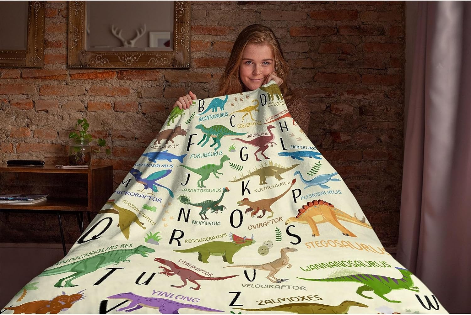 Manta de dinosaurio del alfabeto, manta de franela suave y ligera, regalo para mujeres pequeñas, manta para cama, sofá y viaje, 50 x 40 pulgadas, S